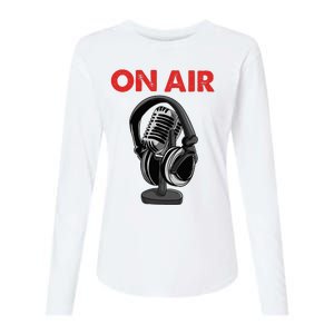 On Air Podcast Microphone Radio Show Host Music DJ Womens Cotton Relaxed Long Sleeve T-Shirt