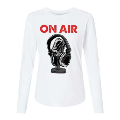 On Air Podcast Microphone Radio Show Host Music DJ Womens Cotton Relaxed Long Sleeve T-Shirt