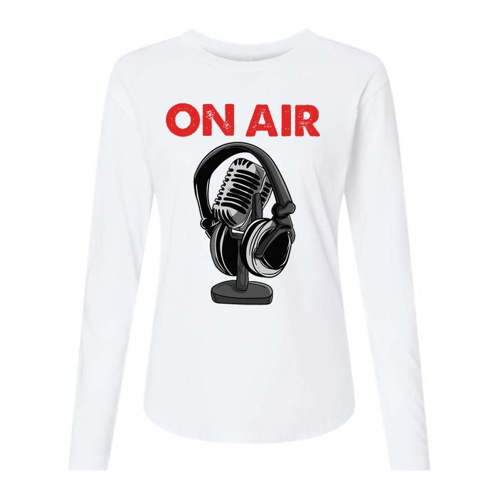 On Air Podcast Microphone Radio Show Host Music DJ Womens Cotton Relaxed Long Sleeve T-Shirt