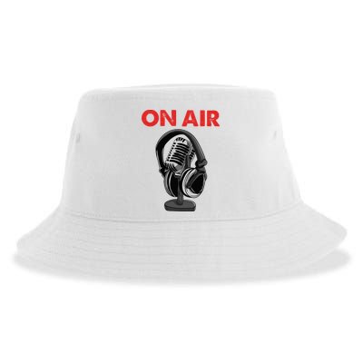 On Air Podcast Microphone Radio Show Host Music DJ Sustainable Bucket Hat