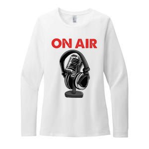 On Air Podcast Microphone Radio Show Host Music DJ Womens CVC Long Sleeve Shirt