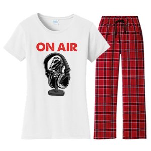 On Air Podcast Microphone Radio Show Host Music DJ Women's Flannel Pajama Set