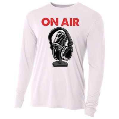 On Air Podcast Microphone Radio Show Host Music DJ Cooling Performance Long Sleeve Crew