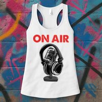 On Air Podcast Microphone Radio Show Host Music DJ Womens Tank Top