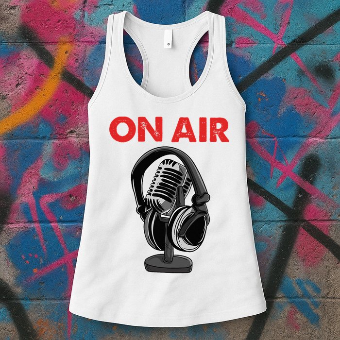 On Air Podcast Microphone Radio Show Host Music DJ Womens Tank Top
