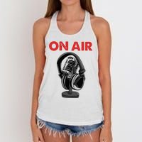 On Air Podcast Microphone Radio Show Host Music DJ Women's Knotted Racerback Tank