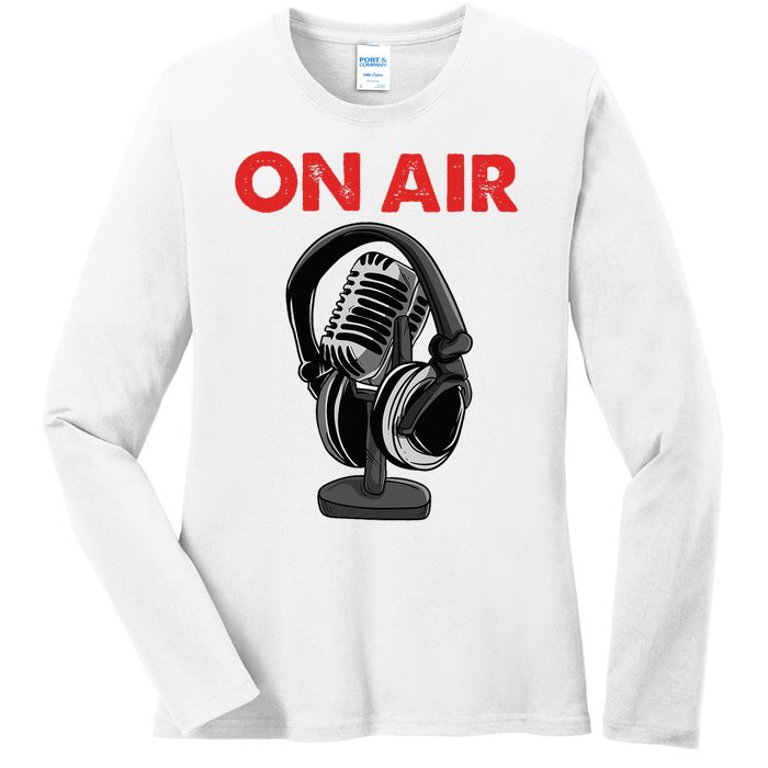 On Air Podcast Microphone Radio Show Host Music DJ Ladies Long Sleeve Shirt