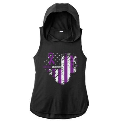 Overdose Awareness Purple Ribbon Drug Addiction Ladies PosiCharge Tri-Blend Wicking Draft Hoodie Tank