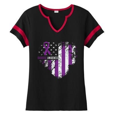 Overdose Awareness Purple Ribbon Drug Addiction Ladies Halftime Notch Neck Tee