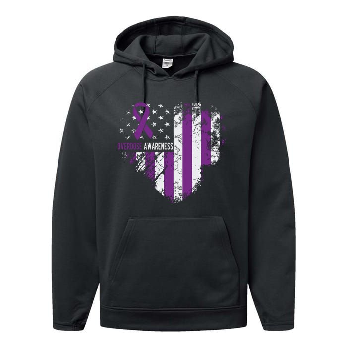 Overdose Awareness Purple Ribbon Drug Addiction Performance Fleece Hoodie