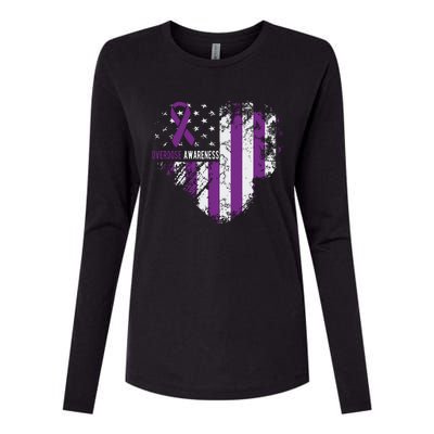 Overdose Awareness Purple Ribbon Drug Addiction Womens Cotton Relaxed Long Sleeve T-Shirt