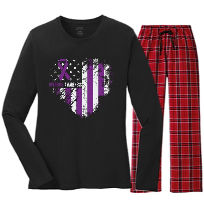 Overdose Awareness Purple Ribbon Drug Addiction Women's Long Sleeve Flannel Pajama Set 