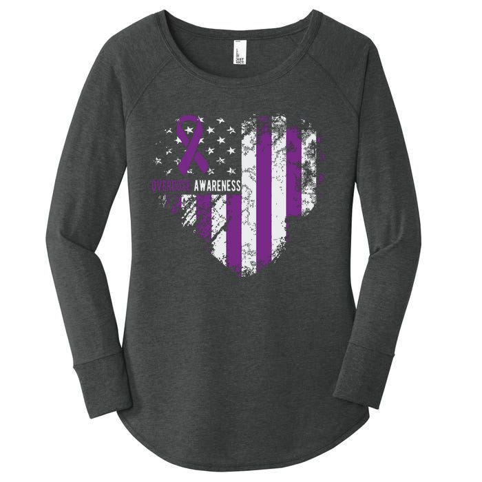 Overdose Awareness Purple Ribbon Drug Addiction Women's Perfect Tri Tunic Long Sleeve Shirt