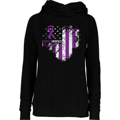 Overdose Awareness Purple Ribbon Drug Addiction Womens Funnel Neck Pullover Hood