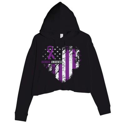 Overdose Awareness Purple Ribbon Drug Addiction Crop Fleece Hoodie