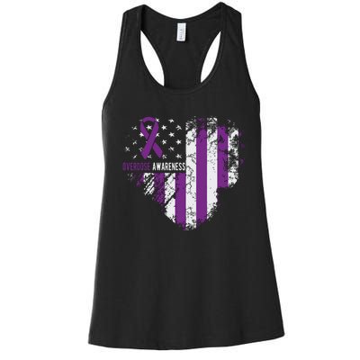 Overdose Awareness Purple Ribbon Drug Addiction Women's Racerback Tank