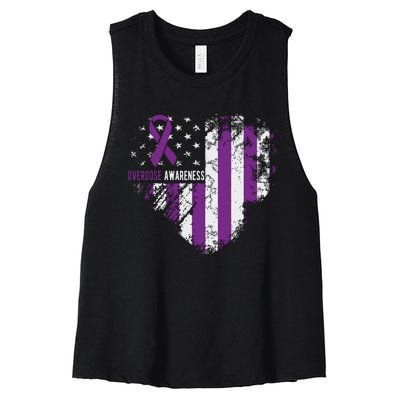 Overdose Awareness Purple Ribbon Drug Addiction Women's Racerback Cropped Tank