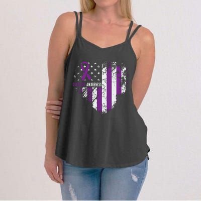 Overdose Awareness Purple Ribbon Drug Addiction Women's Strappy Tank