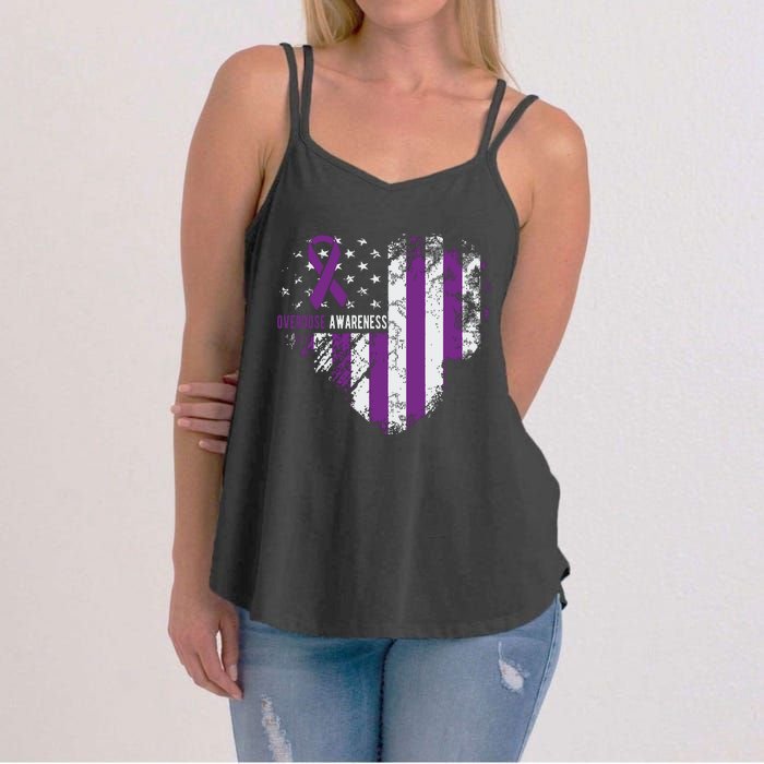 Overdose Awareness Purple Ribbon Drug Addiction Women's Strappy Tank