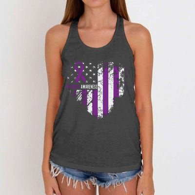 Overdose Awareness Purple Ribbon Drug Addiction Women's Knotted Racerback Tank