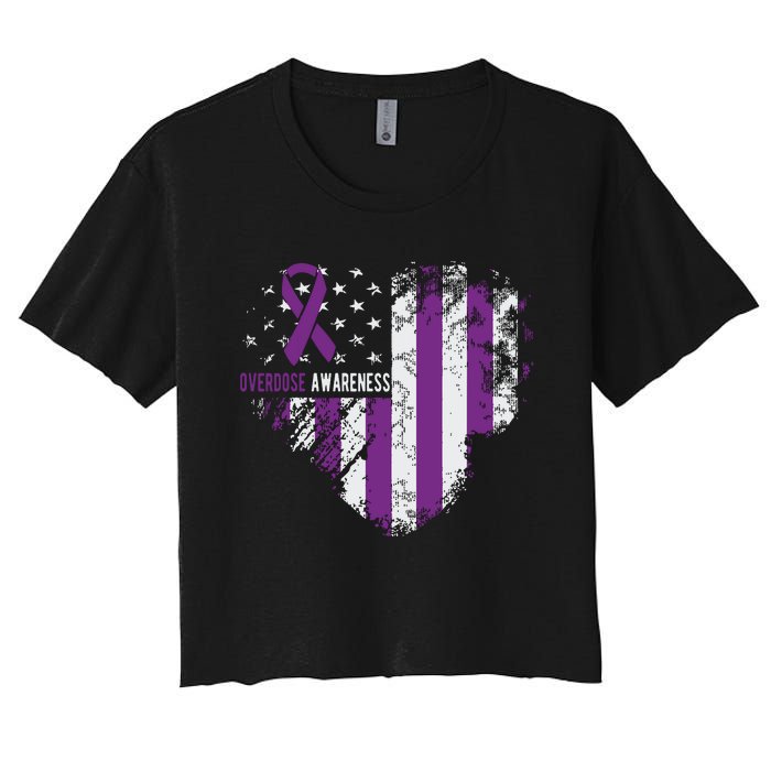 Overdose Awareness Purple Ribbon Drug Addiction Women's Crop Top Tee