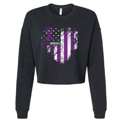 Overdose Awareness Purple Ribbon Drug Addiction Cropped Pullover Crew