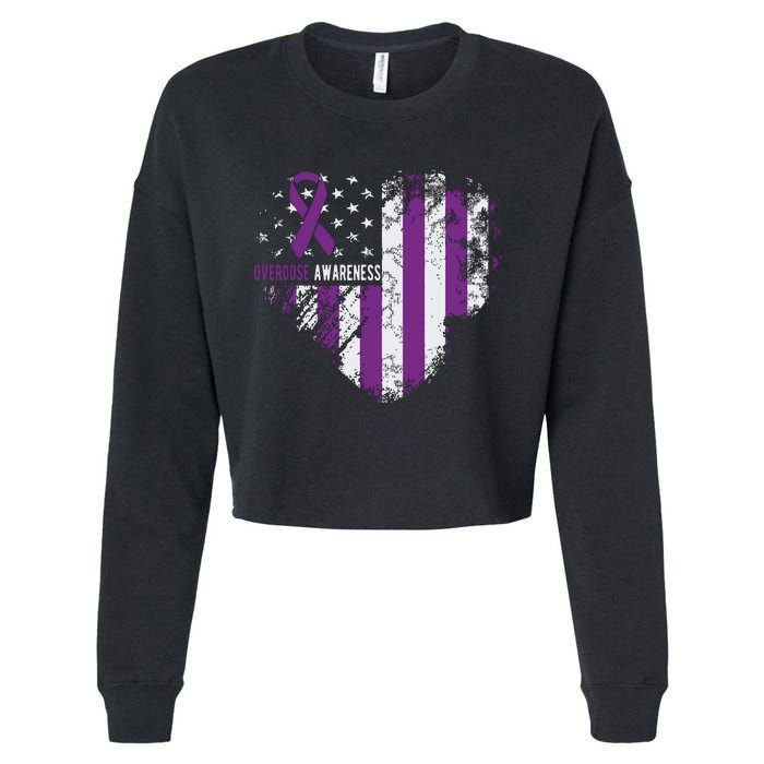 Overdose Awareness Purple Ribbon Drug Addiction Cropped Pullover Crew