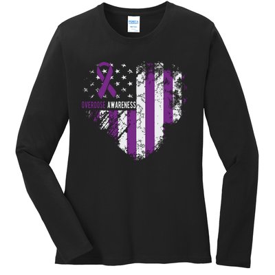 Overdose Awareness Purple Ribbon Drug Addiction Ladies Long Sleeve Shirt