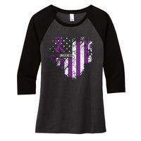 Overdose Awareness Purple Ribbon Drug Addiction Women's Tri-Blend 3/4-Sleeve Raglan Shirt