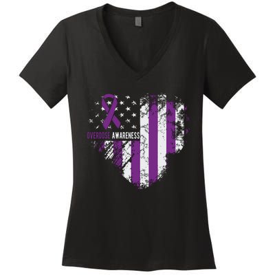 Overdose Awareness Purple Ribbon Drug Addiction Women's V-Neck T-Shirt