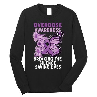 Overdose Awareness Purple Ribbon Drug Addiction Long Sleeve Shirt