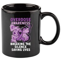Overdose Awareness Purple Ribbon Drug Addiction 11oz C Handle Ceramic Mug