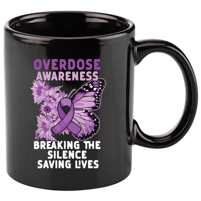 Overdose Awareness Purple Ribbon Drug Addiction 11oz C Handle Ceramic Mug