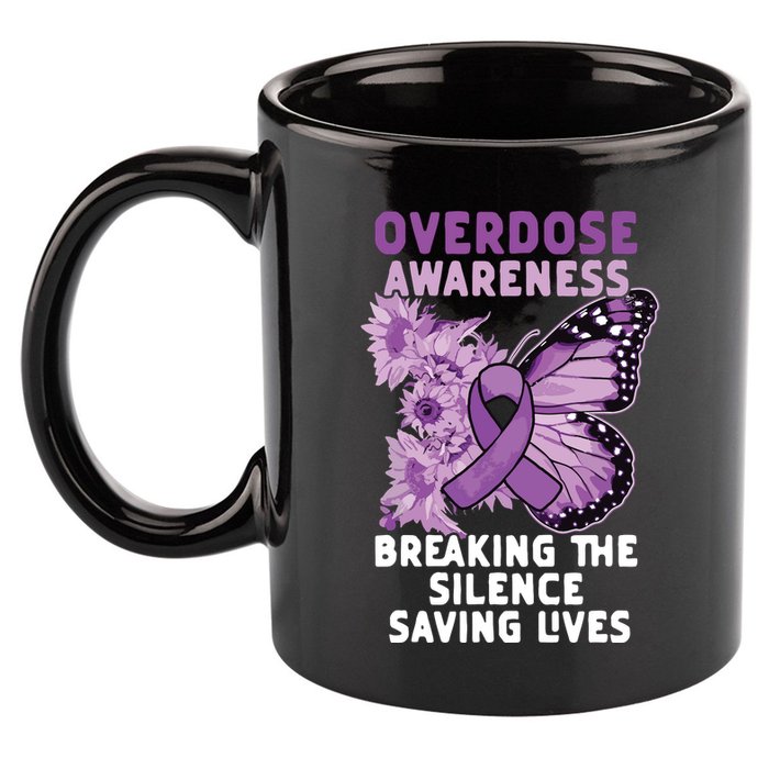 Overdose Awareness Purple Ribbon Drug Addiction 11oz C Handle Ceramic Mug