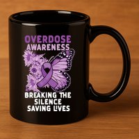 Overdose Awareness Purple Ribbon Drug Addiction 11oz C Handle Ceramic Mug