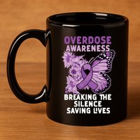 Overdose Awareness Purple Ribbon Drug Addiction 11oz C Handle Ceramic Mug