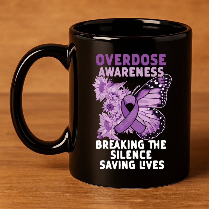 Overdose Awareness Purple Ribbon Drug Addiction 11oz C Handle Ceramic Mug