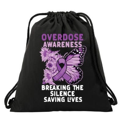 Overdose Awareness Purple Ribbon Drug Addiction Drawstring Bag