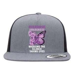 Overdose Awareness Purple Ribbon Drug Addiction Flat Bill Trucker Hat