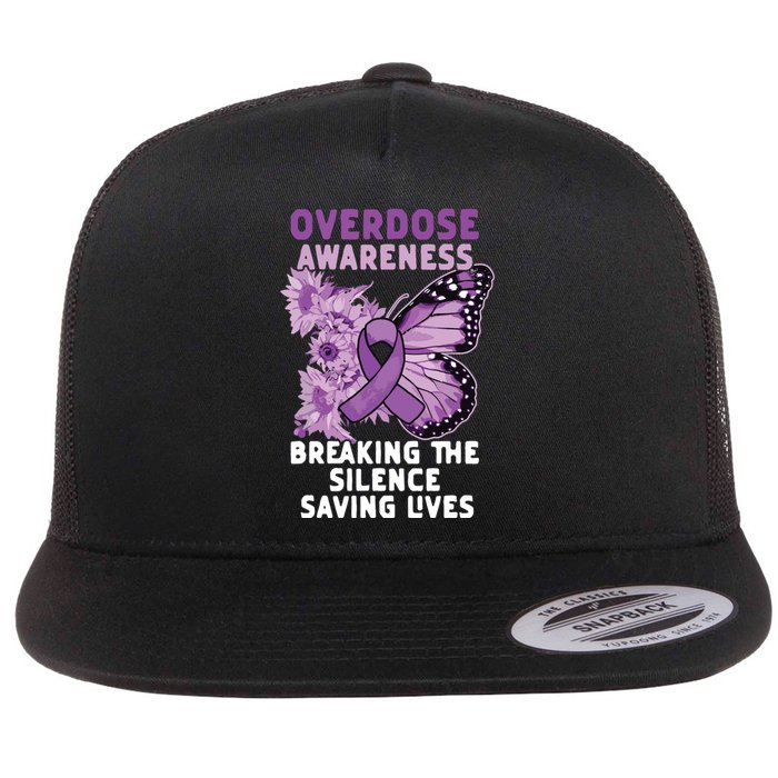 Overdose Awareness Purple Ribbon Drug Addiction Flat Bill Trucker Hat