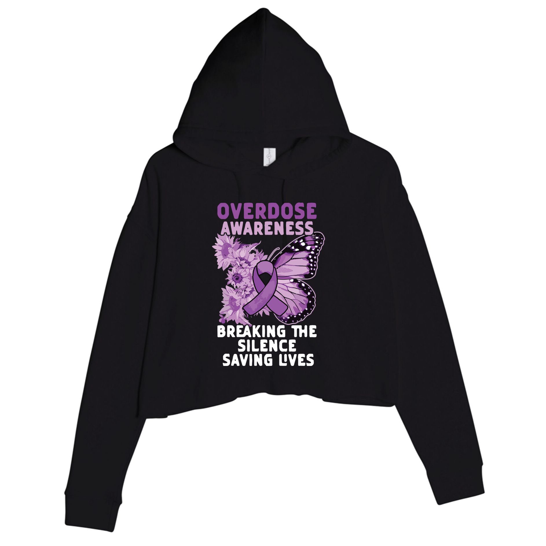 Overdose Awareness Purple Ribbon Drug Addiction Crop Fleece Hoodie