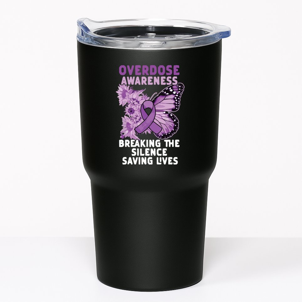 Overdose Awareness Purple Ribbon Drug Addiction Tumbler