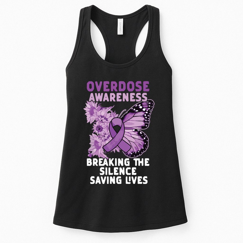 Overdose Awareness Purple Ribbon Drug Addiction Womens Tank Top