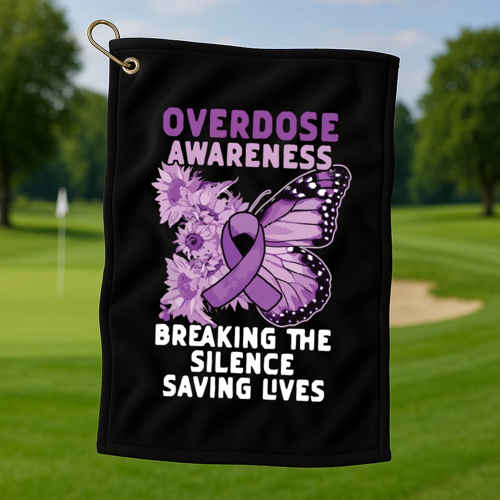 Overdose Awareness Purple Ribbon Drug Addiction Golf Towel