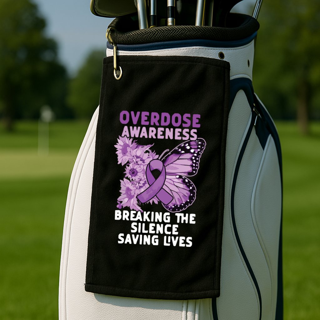 Overdose Awareness Purple Ribbon Drug Addiction Golf Towel