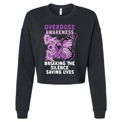 Overdose Awareness Purple Ribbon Drug Addiction Cropped Pullover Crew