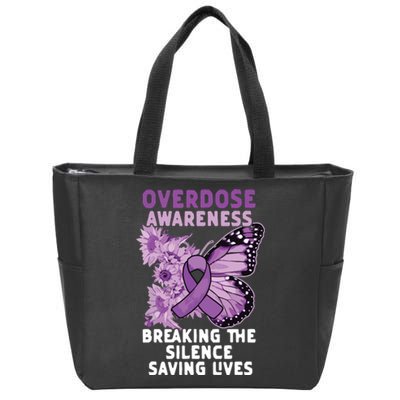 Overdose Awareness Purple Ribbon Drug Addiction Zip Tote Bag