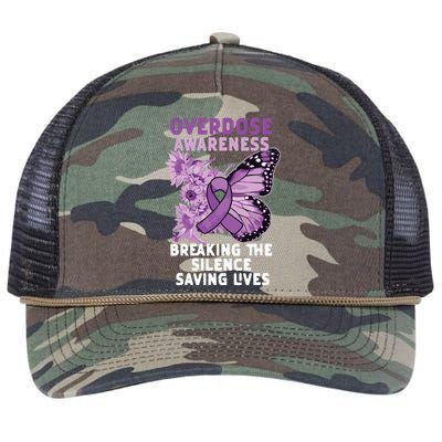 Overdose Awareness Purple Ribbon Drug Addiction Retro Rope Trucker Hat Cap