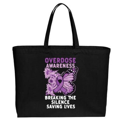 Overdose Awareness Purple Ribbon Drug Addiction Cotton Canvas Jumbo Tote