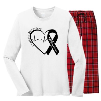 Overdose Awareness Purple Ribbon Drug Addiction Recovery Women's Long Sleeve Flannel Pajama Set 